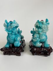 Cặp tượng tỳ hưu phong thủy bụng trứng vàng lớn chiêu tài lộc - Xanh Dương Cao 17cm có hướng dẫn khai quang