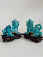 Cặp tượng tỳ hưu phong thủy bụng trứng vàng lớn chiêu tài lộc - Xanh Dương Cao 17cm có hướng dẫn khai quang