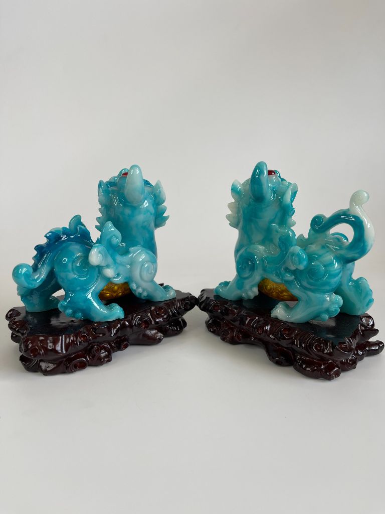 Cặp tượng tỳ hưu phong thủy bụng trứng vàng lớn chiêu tài lộc - Xanh Dương Cao 17cm có hướng dẫn khai quang