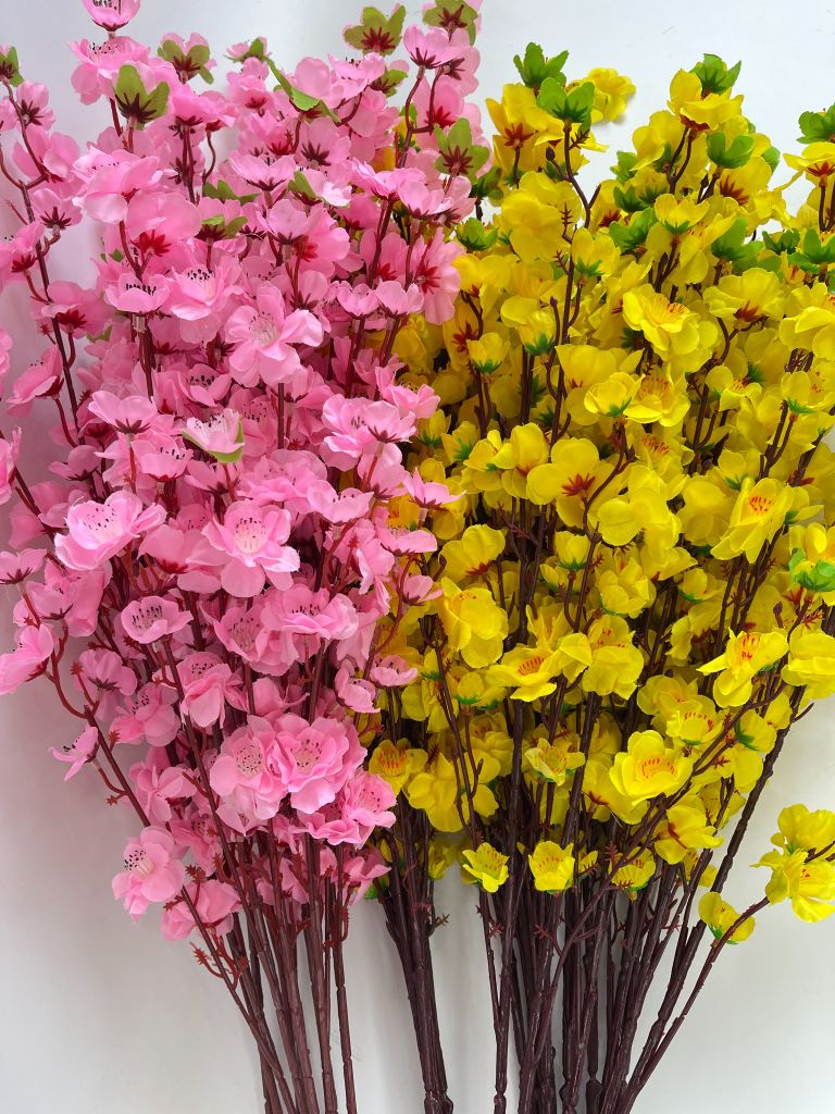 Hoa Tết, hoa mai hoa đào giả trang trí tết, cành hoa Mai giả trang trí, decor loại đẹp dày dặn - Dài 95cm