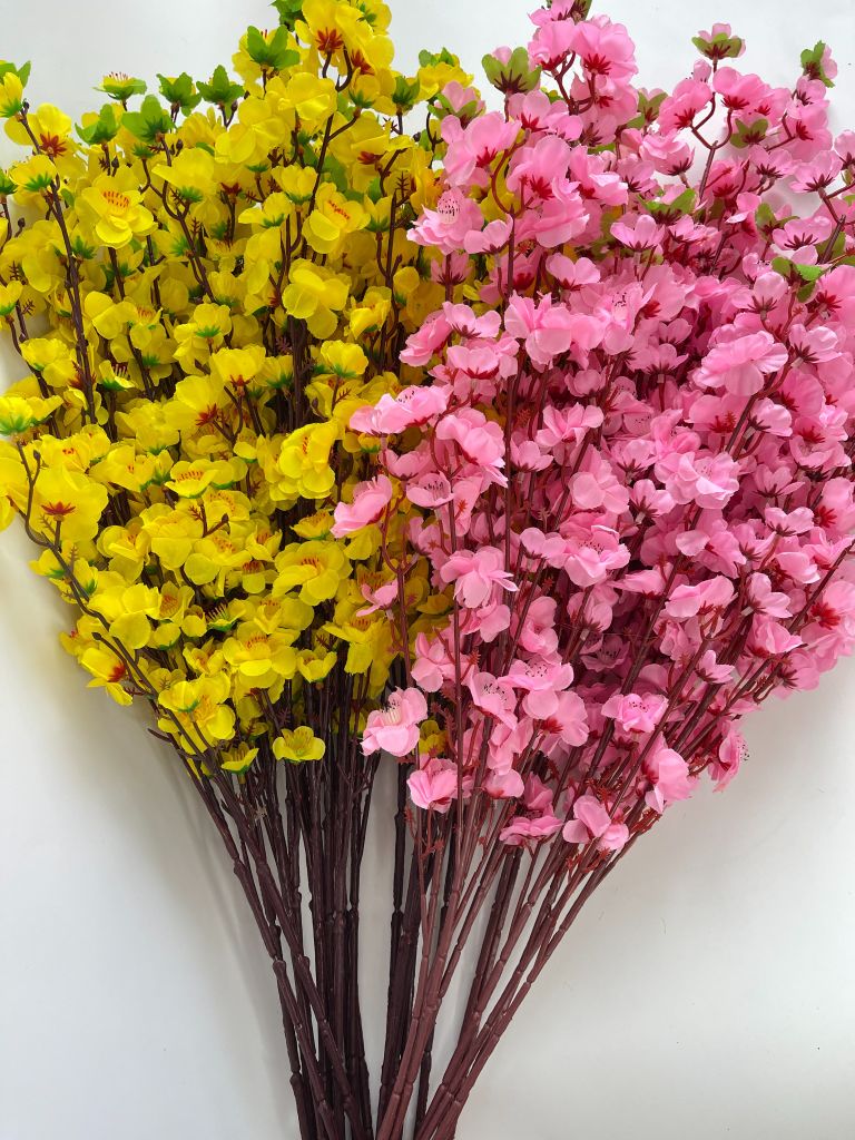 Hoa Tết, hoa mai hoa đào giả trang trí tết, cành hoa Mai giả trang trí, decor loại đẹp dày dặn - Dài 95cm
