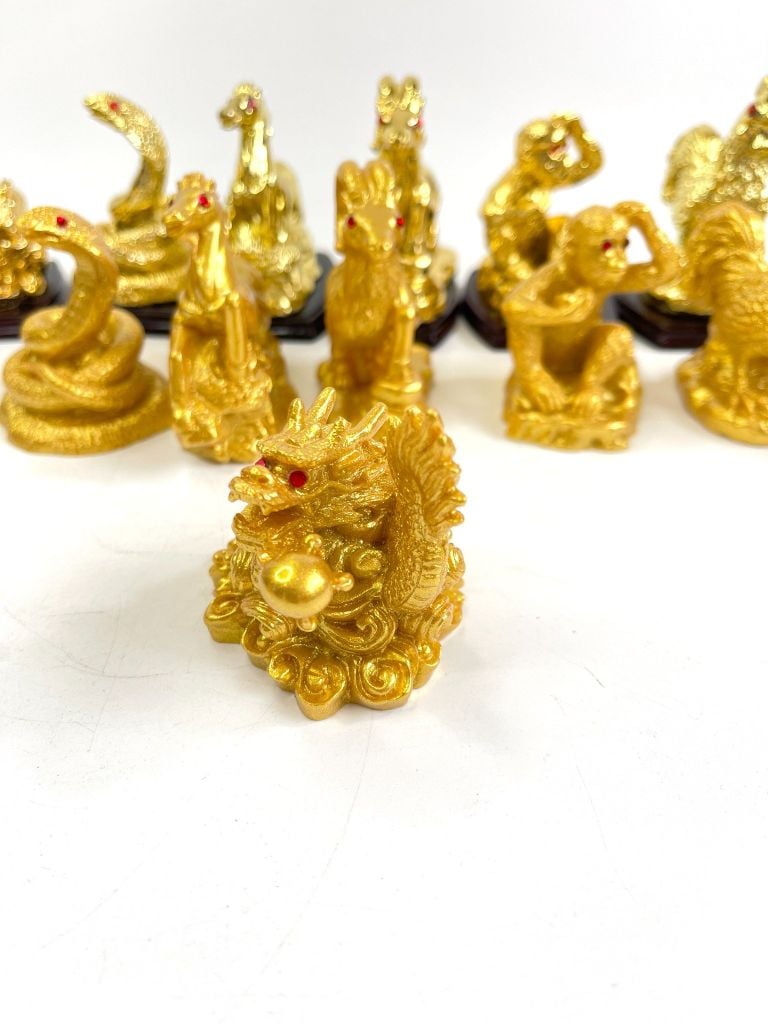 Bộ tượng 12 Con Giáp phong thủy để bàn - Trọn bộ tượng 12 con giáp nhũ vàng