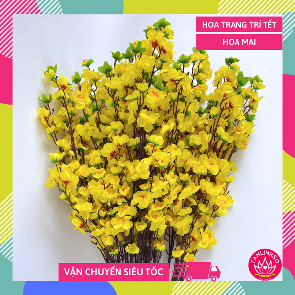 Hoa Tết, hoa mai hoa đào giả trang trí tết, cành hoa Mai giả trang trí, decor loại đẹp dày dặn - Dài 95cm
