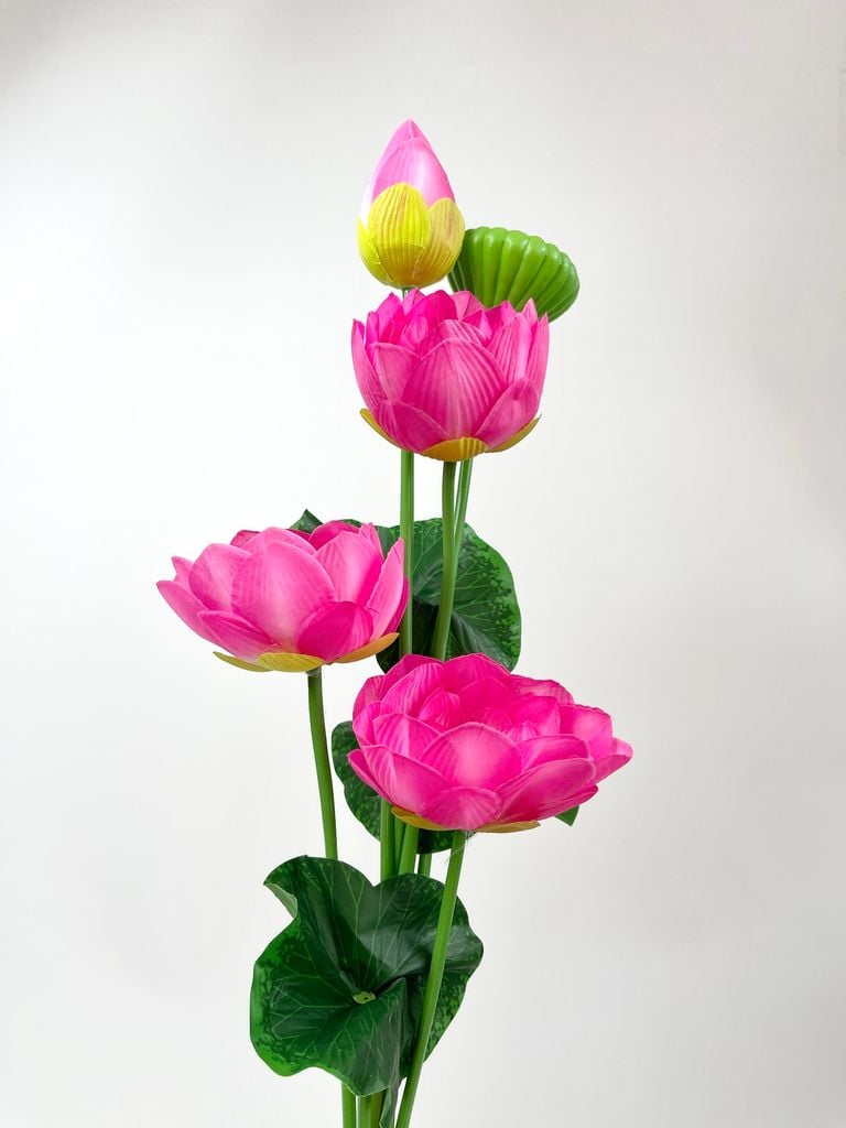 Hoa giả trang trí, hoa sen giả, cành Hoa Sen vải lụa đẹp tự nhiên loại xịn - Dài 80cm