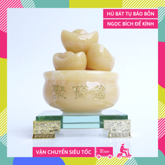 Hủ vàng bát Tụ Bảo Bồn ngọc bích đế kính chiêu tài - Cao 12cm