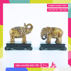 Cặp tượng Voi phong thủy đá vân gỗ - Cao 12cm