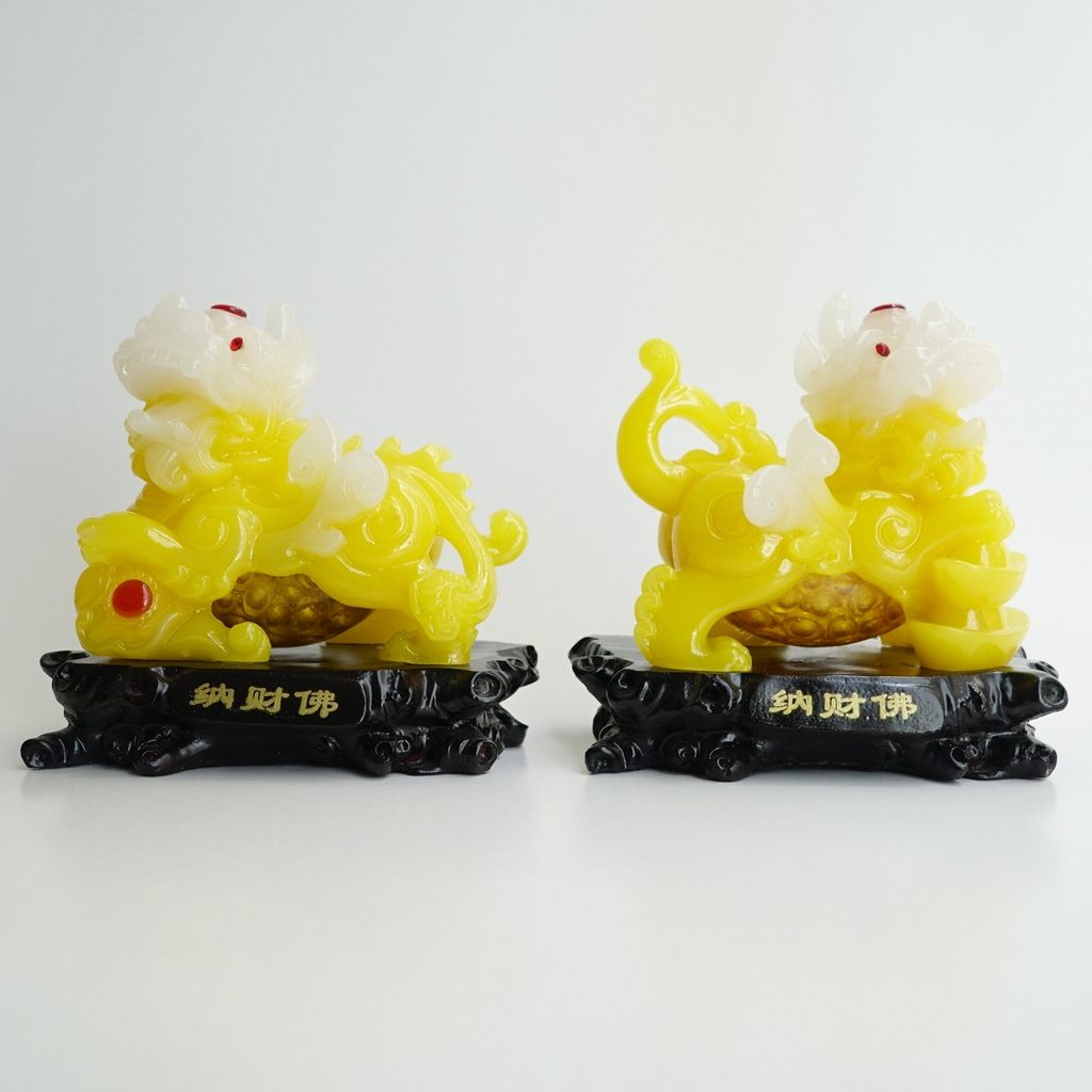 Cặp tượng Tỳ Hưu vàng gia tăng vượng khí bụng trứng vàng - Cao 17cm