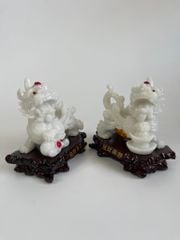 Cặp tượng tỳ hưu phong thủy Trắng bụng trứng vàng tài lộc - Cao 17cm có hướng dẫn khai quang