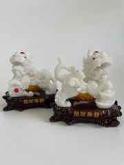 Cặp tượng tỳ hưu phong thủy Trắng bụng trứng vàng tài lộc - Cao 17cm có hướng dẫn khai quang