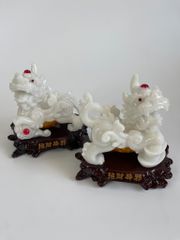 Cặp tượng tỳ hưu phong thủy Trắng bụng trứng vàng tài lộc - Cao 17cm có hướng dẫn khai quang
