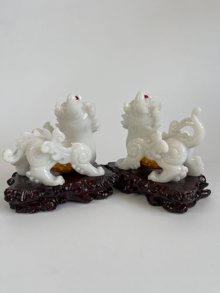 Cặp tượng tỳ hưu phong thủy Trắng bụng trứng vàng tài lộc - Cao 17cm có hướng dẫn khai quang