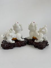 Cặp tượng tỳ hưu phong thủy Trắng bụng trứng vàng tài lộc - Cao 17cm có hướng dẫn khai quang