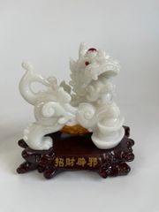 Cặp tượng tỳ hưu phong thủy Trắng bụng trứng vàng tài lộc - Cao 17cm có hướng dẫn khai quang
