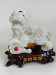 Cặp tượng tỳ hưu phong thủy Trắng bụng trứng vàng tài lộc - Cao 17cm có hướng dẫn khai quang