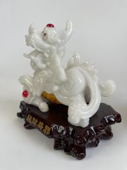 Cặp tượng tỳ hưu phong thủy Trắng bụng trứng vàng tài lộc - Cao 17cm có hướng dẫn khai quang