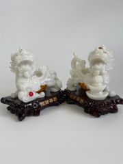 Cặp tượng tỳ hưu phong thủy Trắng bụng trứng vàng tài lộc - Cao 17cm có hướng dẫn khai quang