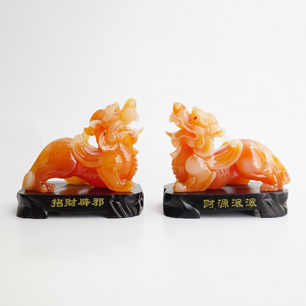 Cặp tượng Tỳ Hưu phong thủy chiêu tài lộc, trấn trạch - Cặp tỳ hưu cam 10cm