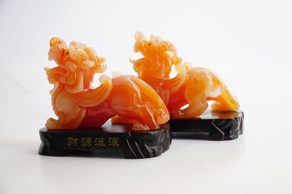 Cặp tượng Tỳ Hưu phong thủy chiêu tài lộc, trấn trạch - Cặp tỳ hưu cam 10cm