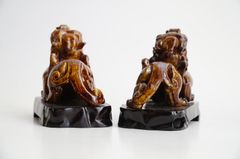 Cặp tượng Tỳ Hưu phong thủy vân gỗ tài lộc trấn trạch - Cao 10cm