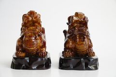 Cặp tượng Tỳ Hưu phong thủy vân gỗ tài lộc trấn trạch - Cao 10cm