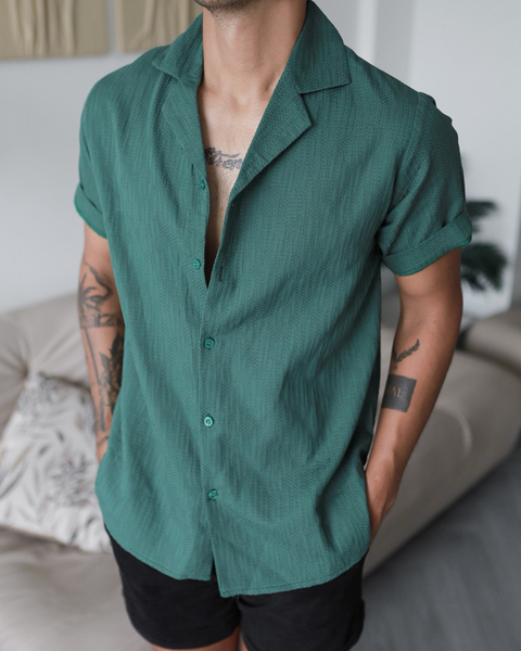  Dark Green Pattern Cuban Shirt 