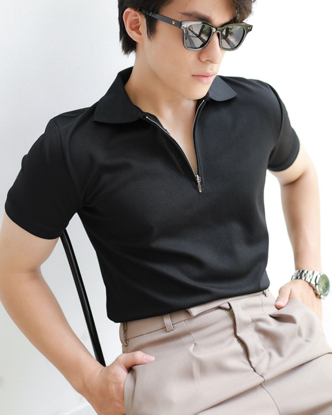  Black Zipped Polo 