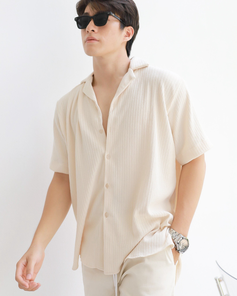  Cream Pattern Knit Cuban Shirt 