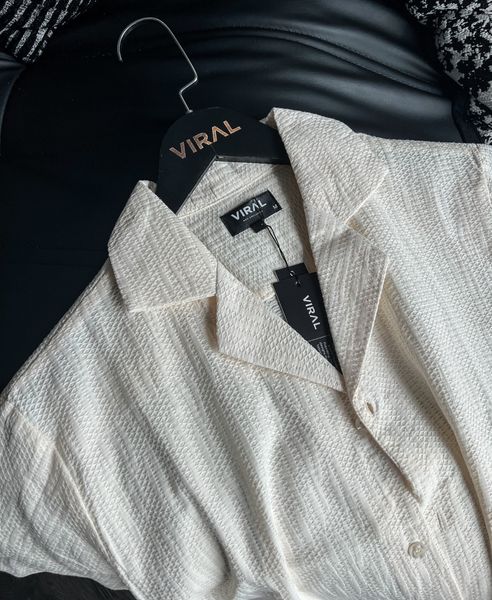  Cream White Pattern Cuban Shirt 