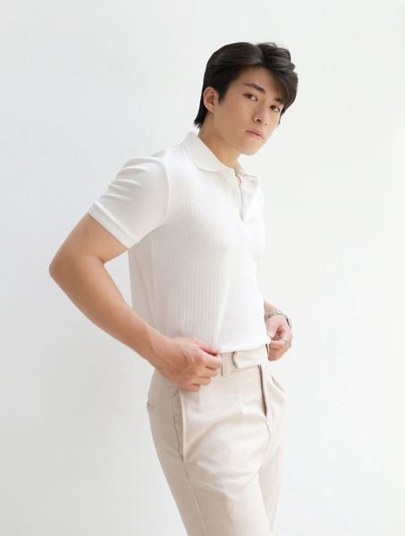  White Stripe Cotton Polo 