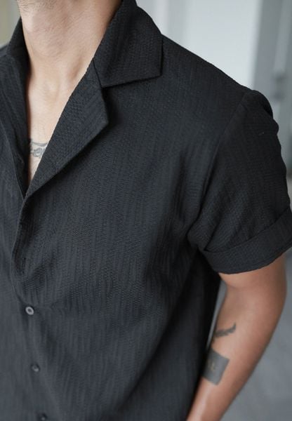  Black Pattern Cuban Shirt 