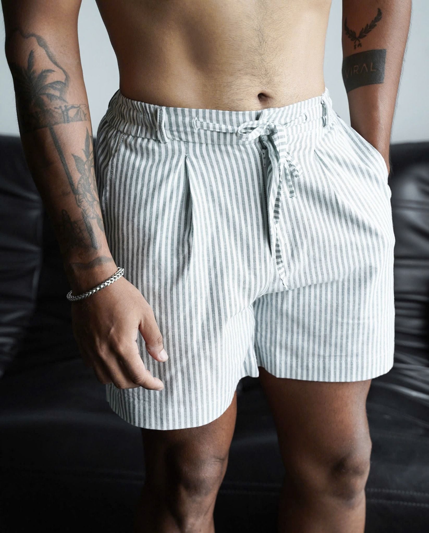 Natural Linen Pleat Top & Peach–Mint Stripe Shorts Set – Rapife SS26 In Stock Now main image 1