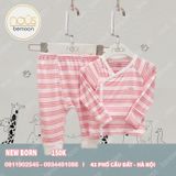 Bộ cài lệch newborn nous pettit kẻ hồng trắng
