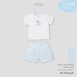 Bộ cộc cài vai trắng phối kẻ xanh Nous Petit (Octopus)
