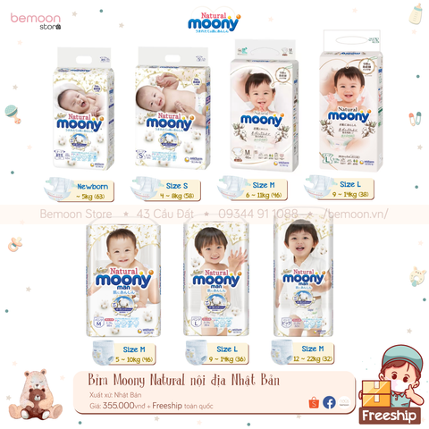 Bỉm Moony natural (trắng) Nội địa Nhật