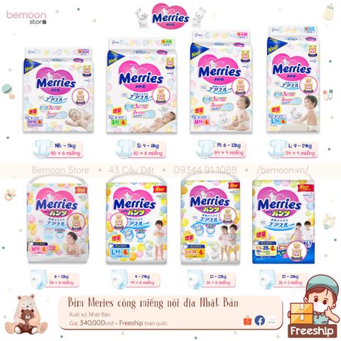 Bỉm Merries (cộng miếng) Nội địa Nhật