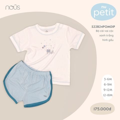 Bộ cài vai cộc nous petit xanh trắng hình gấu bóng bay