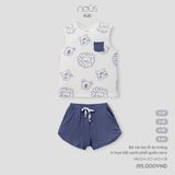 Ba lỗ Nous Kid áo trắng in hoạ tiết xanh phối quần navy
