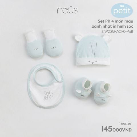 Set phụ kiện 4 món màu xanh nhạt in hình sóc NB