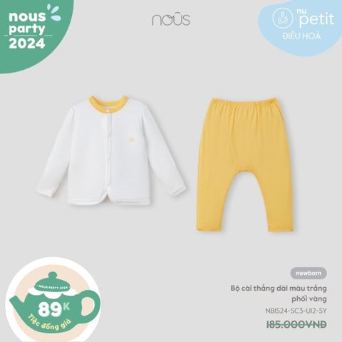 Bộ cài thẳng dài màu trắng phối vàng Newborn