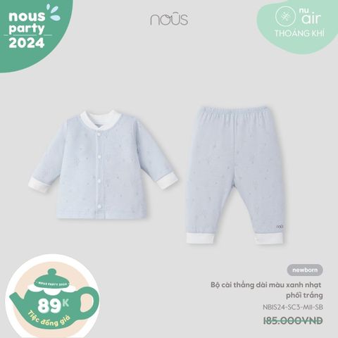 Bộ cài thẳng dài màu xanh nhạt phối trắng NB