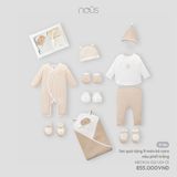 Set quà tặng 9 món kẻ caro nâu phối trắng Nous 0M