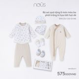 Bộ set quà tặng 6 món màu be phối trắng in họa tiết hạt dẻ