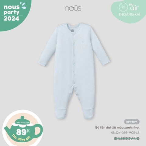 Bộ liền dài tất màu xanh nhạt newborn