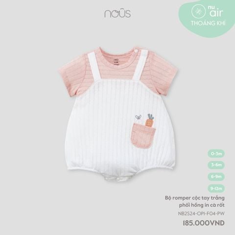 Body Romper cộc Nous Air trắng phối hồng in cà rốt
