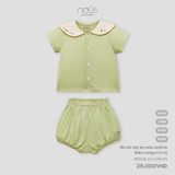 Bộ cài thẳng cộc Nous Premium áo màu xanh lá thêu trang trí ở cổ