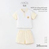Bộ cộc bổ trụ Nous Kid áo trắng phối quần vàng nhạt in mặt gấu