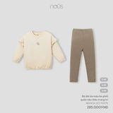 Bộ dài Nous Kid áo màu be phối quần nâu thêu trang trí ( Cherry )