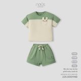 Bộ cộc tay áo be phối màu xanh lá (ốp túi thỏ) Nous Premium