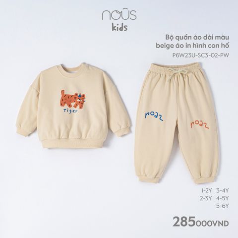 Bộ quần áo dài Nous Kid màu beige áo in hình con hổ