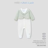 Body liền dài có tất Nous Petit à petit áo vest kẻ xanh phối trắng đính nơ